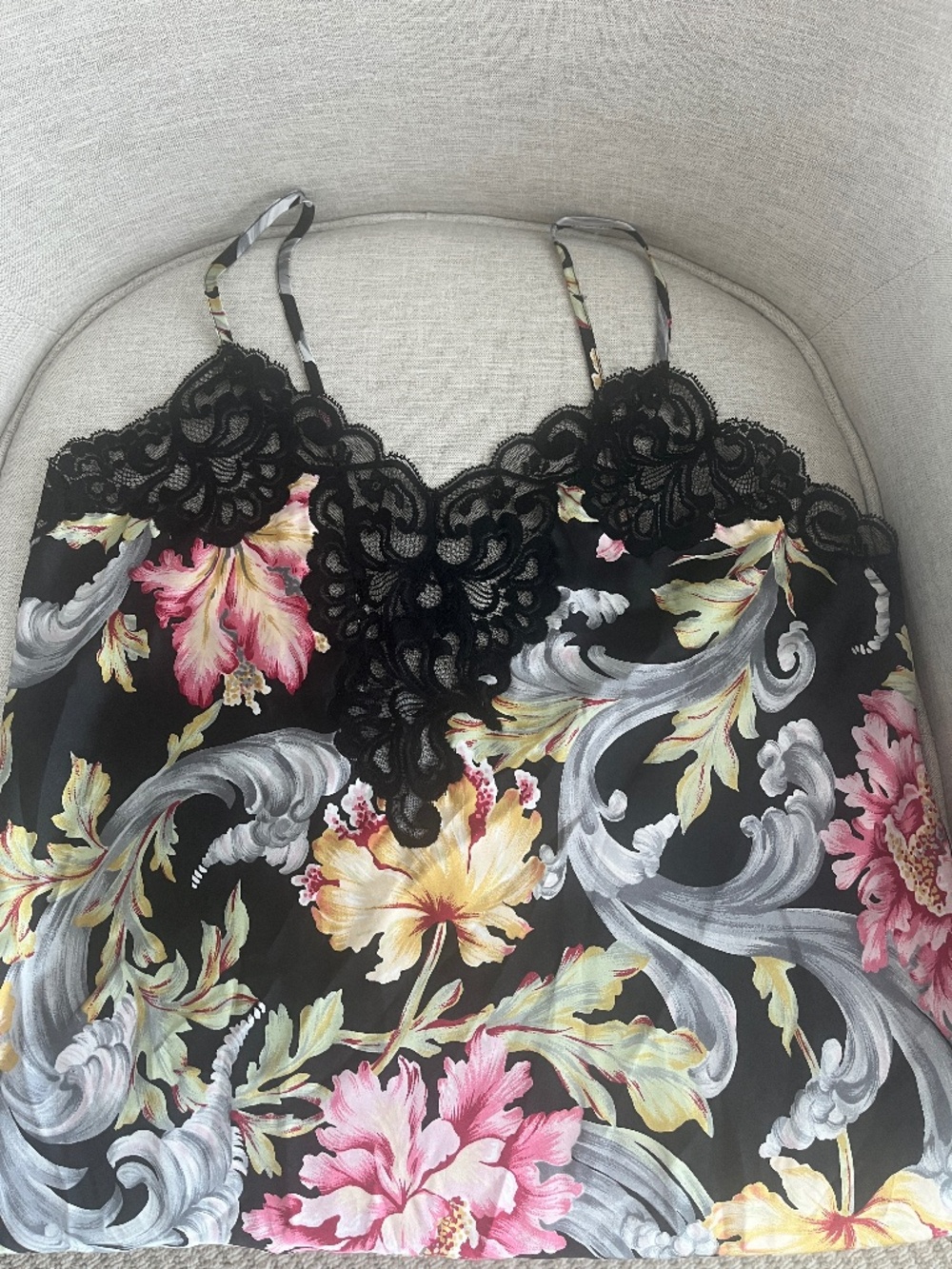 Natori Black Floral Chemise Nightgown Slip Dress Size L - Picture 2 of 8